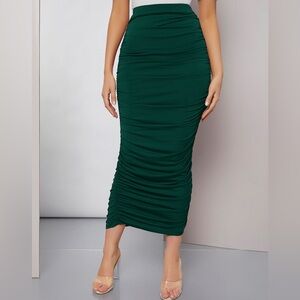 Green High Waist Ruched Pencil Skirt